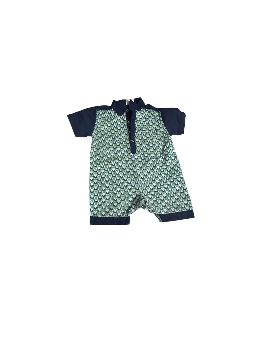 Navy & Mint Patterned Baby One-Piece Romper